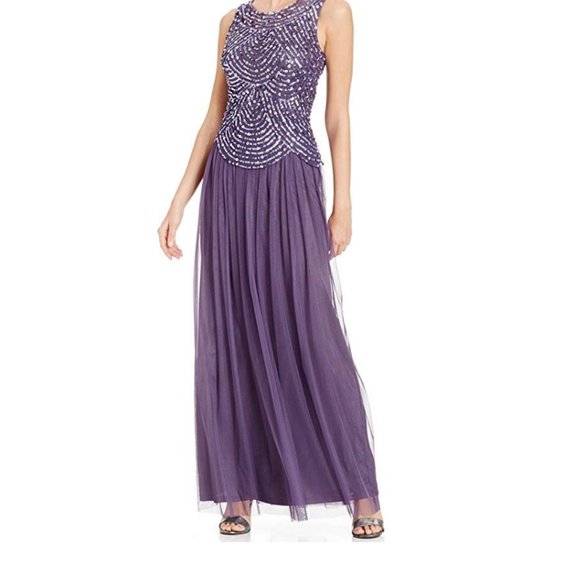Patra Dresses & Skirts - Patra Womens Purple Sequined Sleeveless Formal Dre